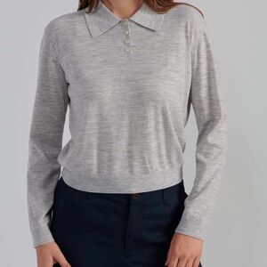 LESET James Merino Wool polo sweater - light gray, size medium